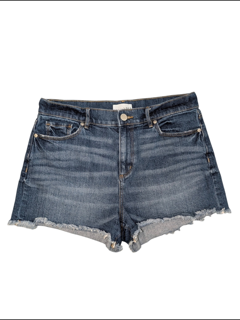 LOFT Women's 29/8 Classic Dark Indigo Blue Distressed Hem Denim Jean Shorts